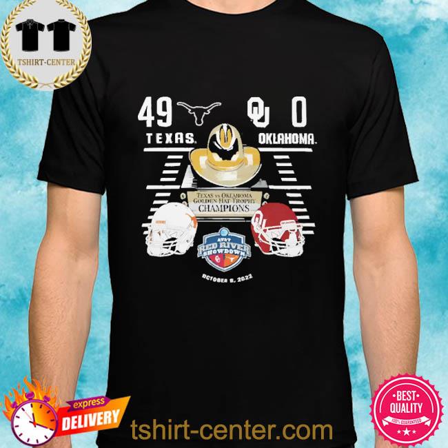 Ncaa Football Score Texas Vs Ou Score Golden Hat Trophy Champions 2022 Red River Showdown Official Shirt