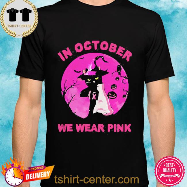 Official In October We Wear Pink Cat Sunset Halloween shirt