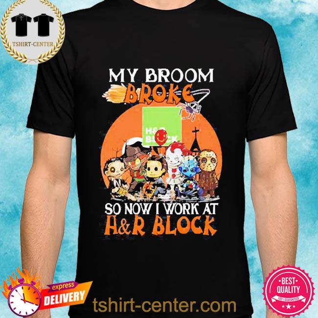 Official My broom broke so now I work at H&R Block Halloween Chibi Horror characters shirt