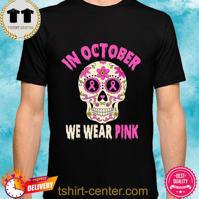 Premium in october we wear pink breast cancer sugar skull kids boys shirt